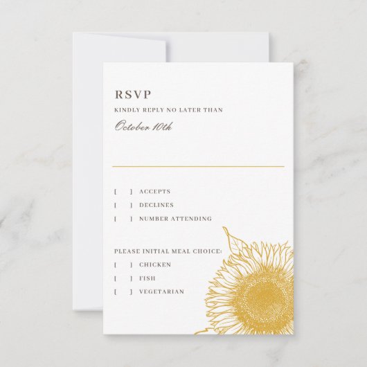 Prachtig en elegant zonnebloemen neerslaan Weduwan RSVP Kaartje (Voorkant)