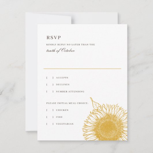 Prachtig en elegant zonnebloemen neerslaan Weduwan RSVP Kaartje (Voorkant)