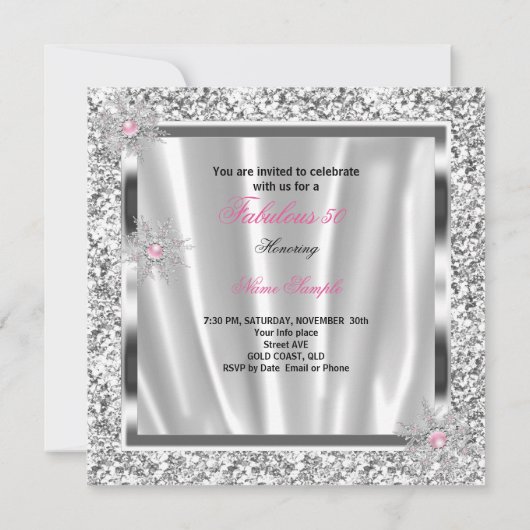 Prachtig Feest Verlicht Roze Zilveren Sneeuwvlokke Kaart (Achterkant)