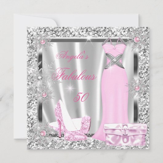 Prachtig Feest Verlicht Roze Zilveren Sneeuwvlokke Kaart (Voorkant)