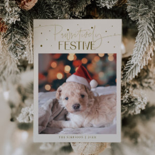 Prachtig Festieve Honden Foto Crème Kerstmis Feestdagenkaart