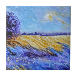 Prachtig fijn kunstlandschap goud en paars tegeltje
