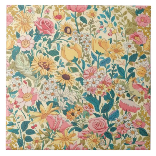 Prachtig floraal ingewikkeld minimalistisch design tegeltje (Voorkant)