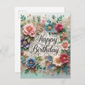 Prachtig Floral Birthday briefkaart (Voorkant / Achterkant)