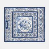 Prachtig floral Blauw toile de jouy monogram Fleece Deken (Voorkant (Horizontaal))