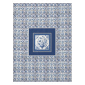 Prachtig floral Blauw toile de jouy monogram Tafelkleed (Voorkant)