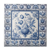 Prachtig floral Blauw toile de jouy monogram Tegeltje (Voorkant)