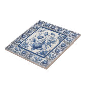 Prachtig floral Blauw toile de jouy monogram Tegeltje (Zijkant)