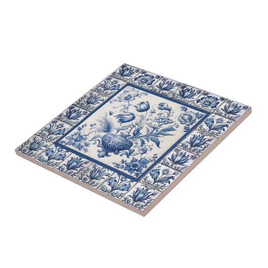 Prachtig floral Blauw toile de jouy monogram Tegeltje (Zijkant)