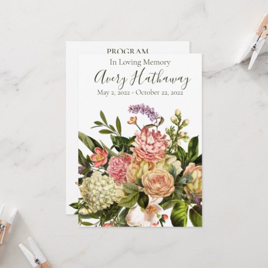 Prachtig Floral Funeral Memorial Programme Kaart (Voorkant / Achterkant in situ)
