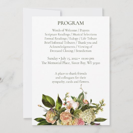 Prachtig Floral Funeral Memorial Programme Kaart (Achterkant)