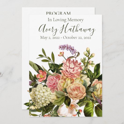 Prachtig Floral Funeral Memorial Programme Kaart (Voorkant / Achterkant)