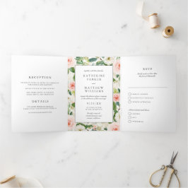 Prachtig Floral Lijst All-in-One bruiloft Drieluik Uitnodiging