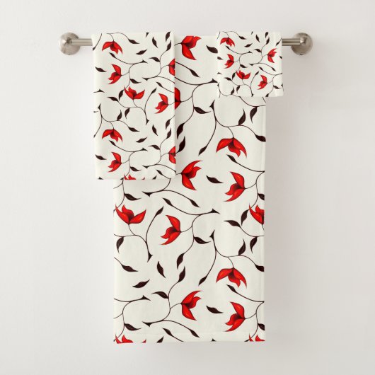 Prachtig fraaie rode ventilatorpatroon bad handdoek (Insitu)