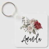 Prachtig gebroken wit & rode rozen bloemboeket sleutelhanger (Voorkant)