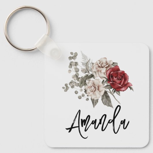 Prachtig gebroken wit & rode rozen bloemboeket sleutelhanger (Voorkant)