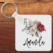 Prachtig gebroken wit & rode rozen bloemboeket sleutelhanger (Voorkant)