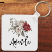 Prachtig gebroken wit & rode rozen bloemboeket sleutelhanger (Achterkant)