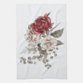 Prachtig gebroken wit & rode rozen bloemboeket theedoek (Verticaal)
