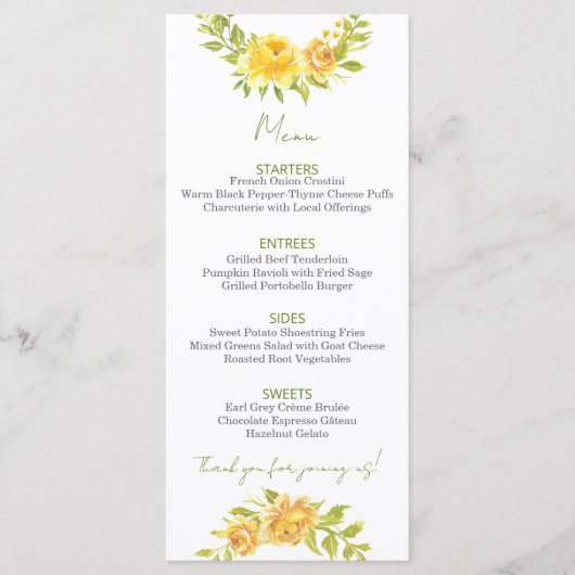 Prachtig Geel Bloemenu Menu (Voorkant)
