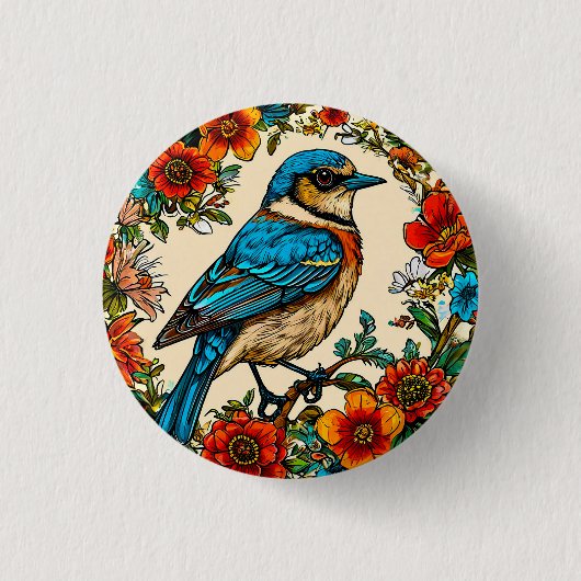 Prachtig geïllustreerde vogel ronde button 3,2 cm (Voorkant)