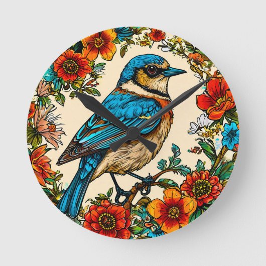 Prachtig geïllustreerde vogel ronde klok (Voorkant)
