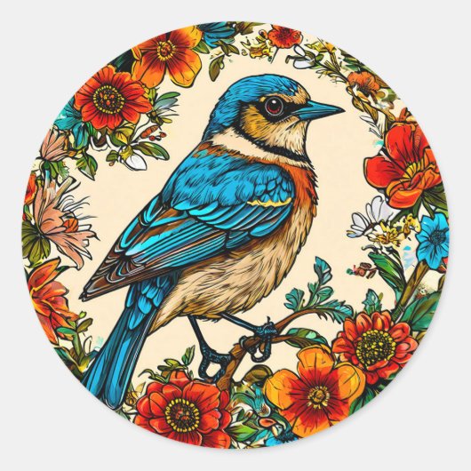 Prachtig geïllustreerde vogel ronde sticker (Voorkant)