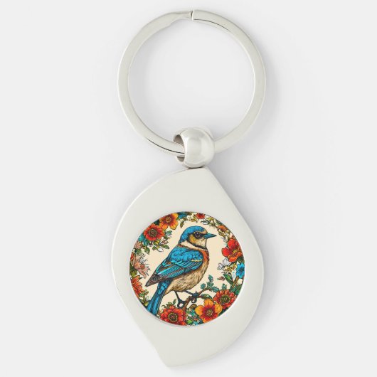 Prachtig geïllustreerde vogel sleutelhanger (Voorkant)