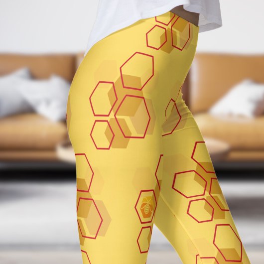 Prachtig gele mosterd honingraatpatroon leggings