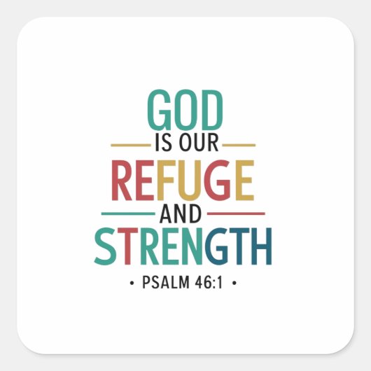 Prachtig geletterde Psalm 46:1 Geïnspireerde Schri Vierkante Sticker (Voorkant)