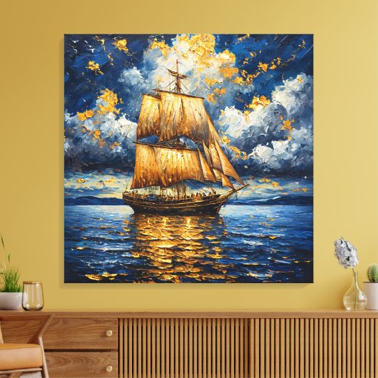 Prachtig gerenderd zeilschip canvas afdruk (Insitu (Woonkamer))