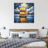 Prachtig gerenderd zeilschip canvas afdruk (Insitu (Slaapkamer))