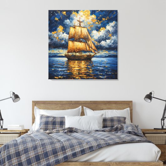 Prachtig gerenderd zeilschip canvas afdruk (Insitu (Slaapkamer))