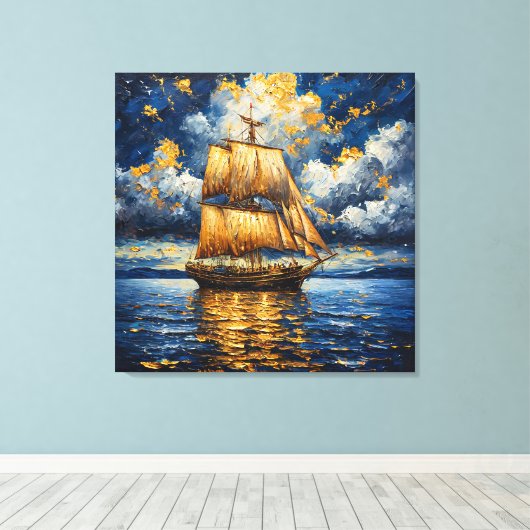 Prachtig gerenderd zeilschip canvas afdruk (Insitu (Houten vloer))