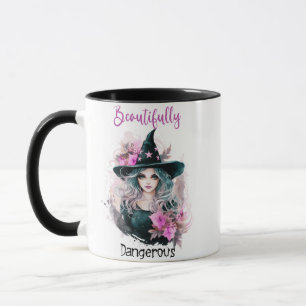 Prachtig gevaarlijke heks roze bloemen Halloween Mok