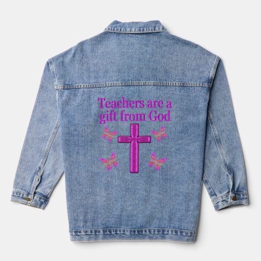 PRACHTIG GEZEGEND LERARENONTWERP DENIM JACKET (Achterkant)