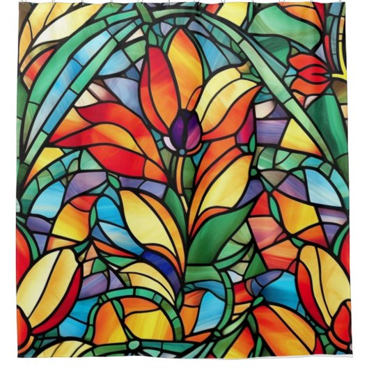 Prachtig Glas in lood Abstracte bloembloem Douchegordijn (Voorkant)