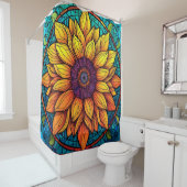 Prachtig Glas in lood Bloemen Zonnebloem Douchegordijn (In situ)