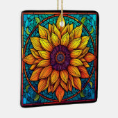 Prachtig Glas in lood Bloemen Zonnebloem Keramisch Ornament (Rechts)