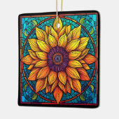 Prachtig Glas in lood Bloemen Zonnebloem Keramisch Ornament (Links)