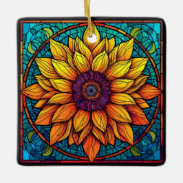 Prachtig Glas in lood Bloemen Zonnebloem Keramisch Ornament