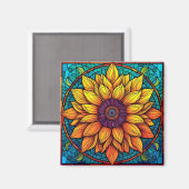 Prachtig Glas in lood Bloemen Zonnebloem Magneet (Voorkant / Achterkant)