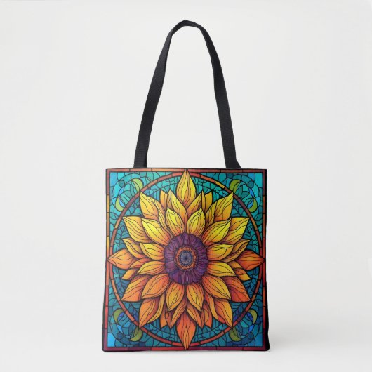 Prachtig Glas in lood Bloemen Zonnebloem Tote Bag (Voorkant)