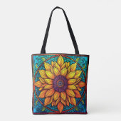 Prachtig Glas in lood Bloemen Zonnebloem Tote Bag (Achterkant)