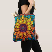 Prachtig Glas in lood Bloemen Zonnebloem Tote Bag (Dichtbij)