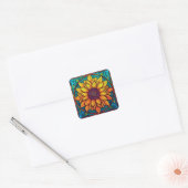 Prachtig Glas in lood Bloemen Zonnebloem Vierkante Sticker (Envelop)