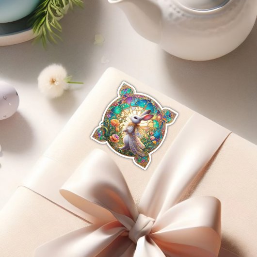 Prachtig Glas in lood Fantasy Rabbit Easter Sticker