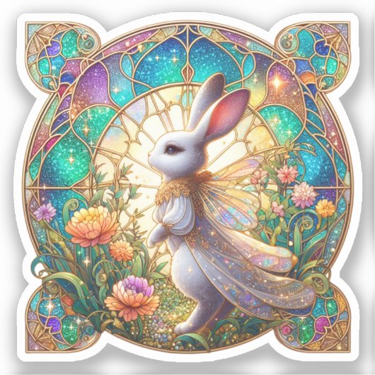 Prachtig Glas in lood Fantasy Rabbit Easter Sticker (Voorkant)