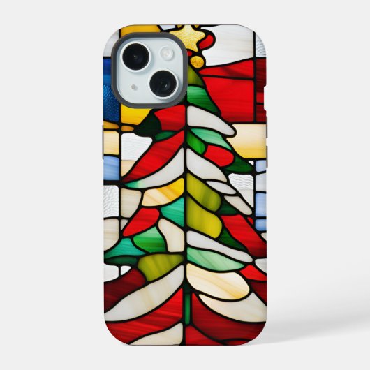Prachtig Glas in lood kerstboom uniek iPhone 15 Case (Achterkant)