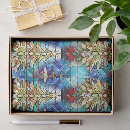 Prachtig Glas in lood kerstboompatroon Tissuepapier (Geschenk)